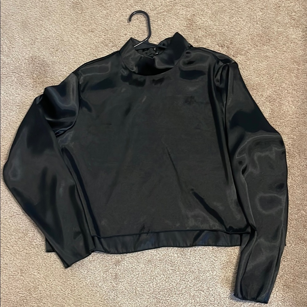 Black Satin Long Sleeve Top